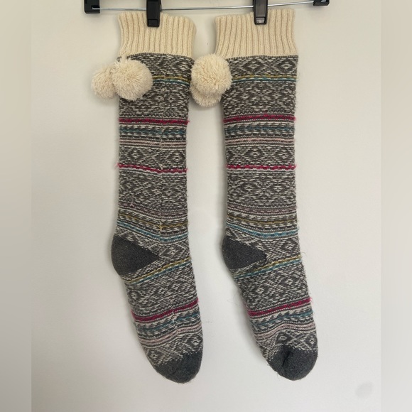 Indigo Patterned Reading Socks with Pom Poms - Picture 2 of 2